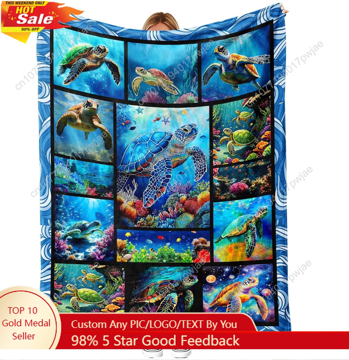 Home Textiles Throw - ウミガメ柄フランネルスローブランケット ソフトで心地よい海をテーマにしたリーフアート、海岸の装飾、ソファ、ベッド、カウチ用 カスタムブランケット