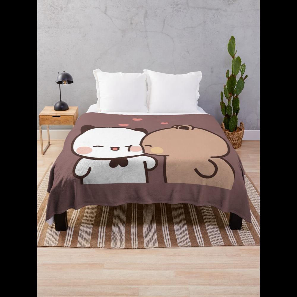 Home Textiles Throw - DuDuベアからBuBuパンダへの愛のキス スローブランケット ソフトで心地よいぬいぐるみ ソファやベッド用 ホームテキスタイル ギフトアイデア