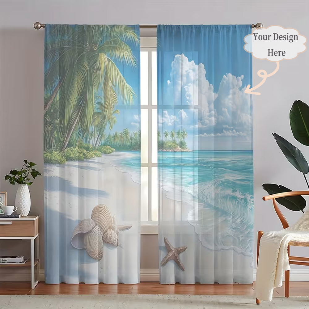 Textiles For Home - カスタム2Dフラット2枚組シアーカーテン、お好みのデザイン/画像/色を自由に選択 - 簡単に掛けられるロッドポケットデザイン、家の装飾に