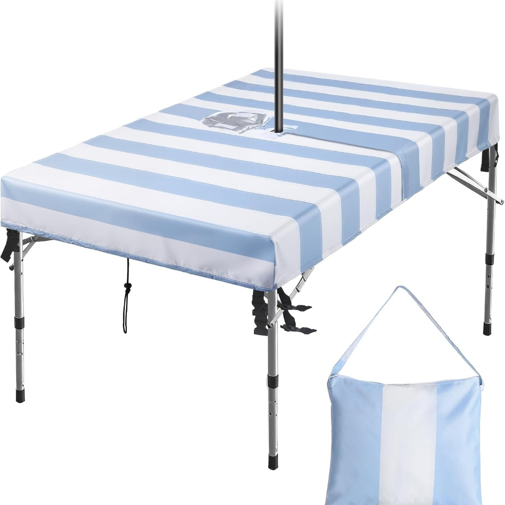 Home Textiles Today News - 傘穴と巾着付き屋外テーブルクロス ピクニック用防水生地布 ピクニック用屋外家具カバー