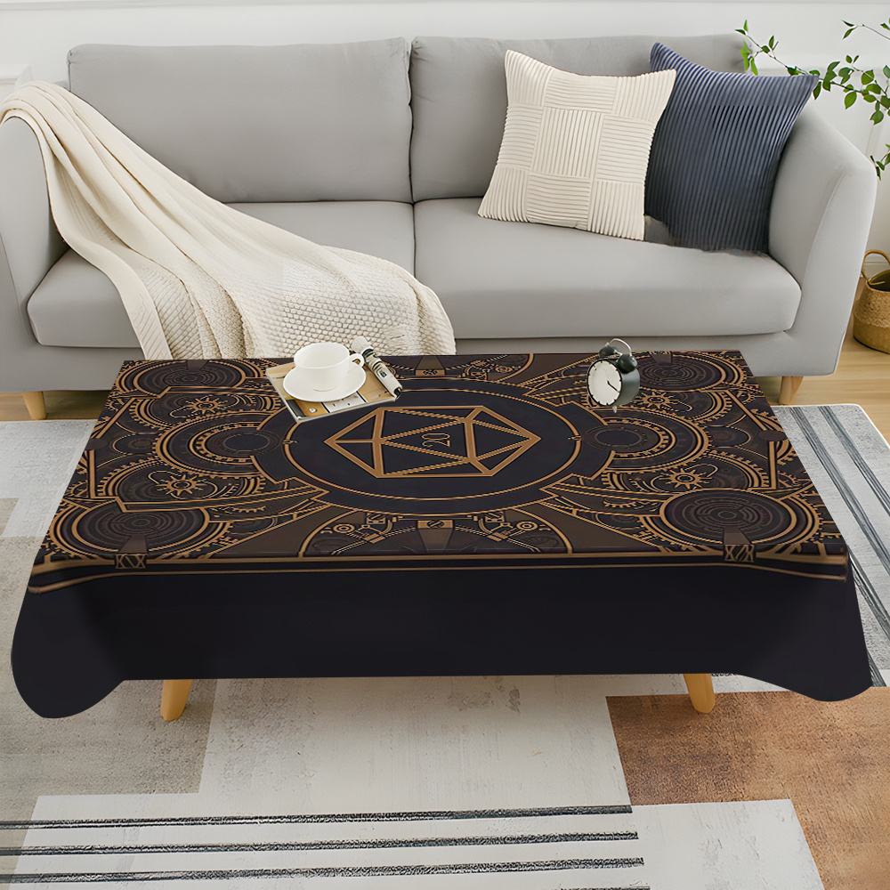 Textiles For Home - スチームパンクブラックゴールデンギアパターンテーブルクロス - 長方形ポリエステルテーブルカバー、ダイニングルーム、パーティー、家の装飾用