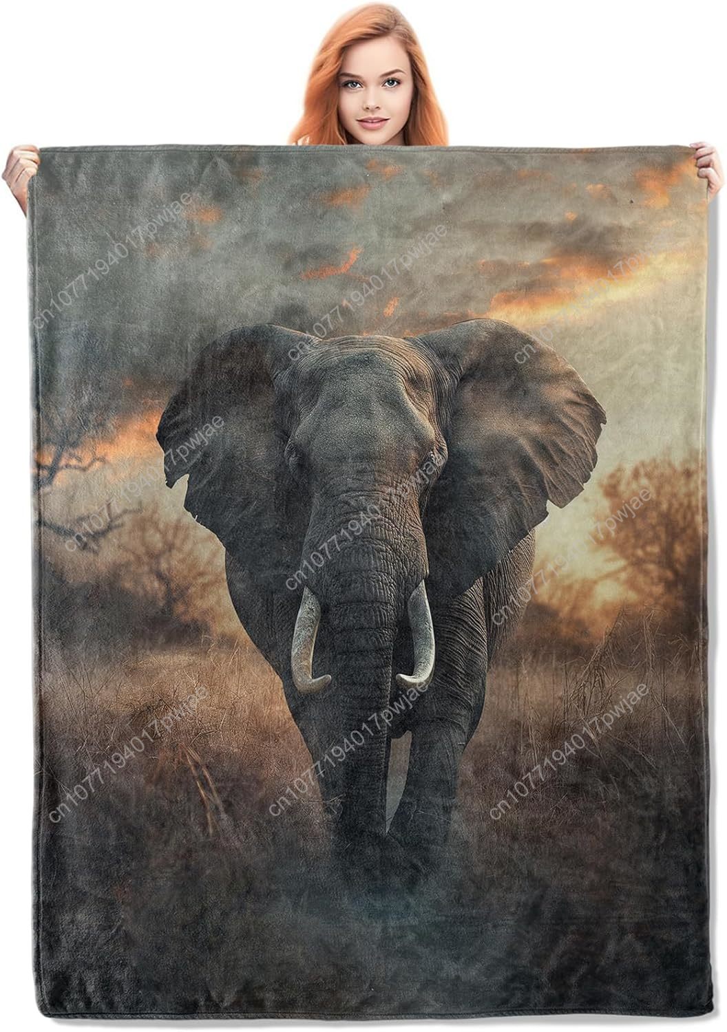 Home Textiles Throw - 象の毛皮ブランケット、リアルな野生動物のシーンを再現した柔らかい象のスローブランケット、自然愛好家に最適なカスタムブランケット