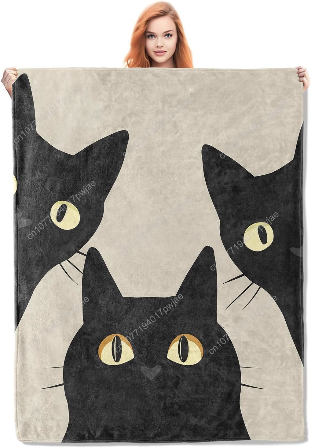 Home Textiles Throw - 面白い猫柄ブランケット 女性・女の子向け ソフトで暖かい 軽量で心地よいアニマル柄 黒猫3匹柄 スローブランケット