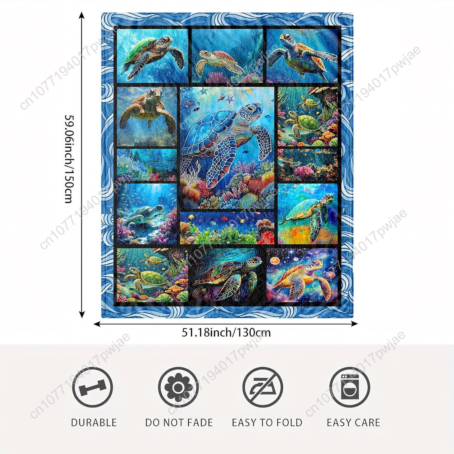 ウミガメ柄フランネルスローブランケット ソフトで心地よい海を - Home Textiles Throw のレビューと価格