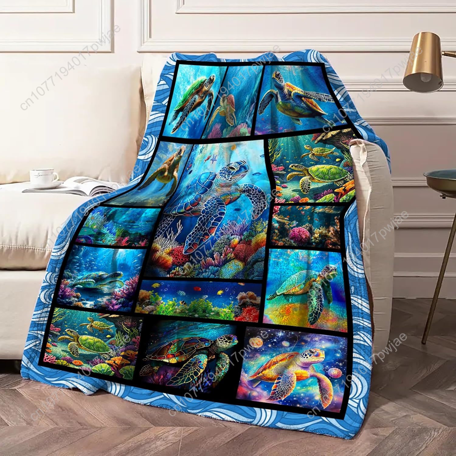 ウミガメ柄フランネルスローブランケット ソフトで心地よい海を - Home Textiles Throw のレビューと価格