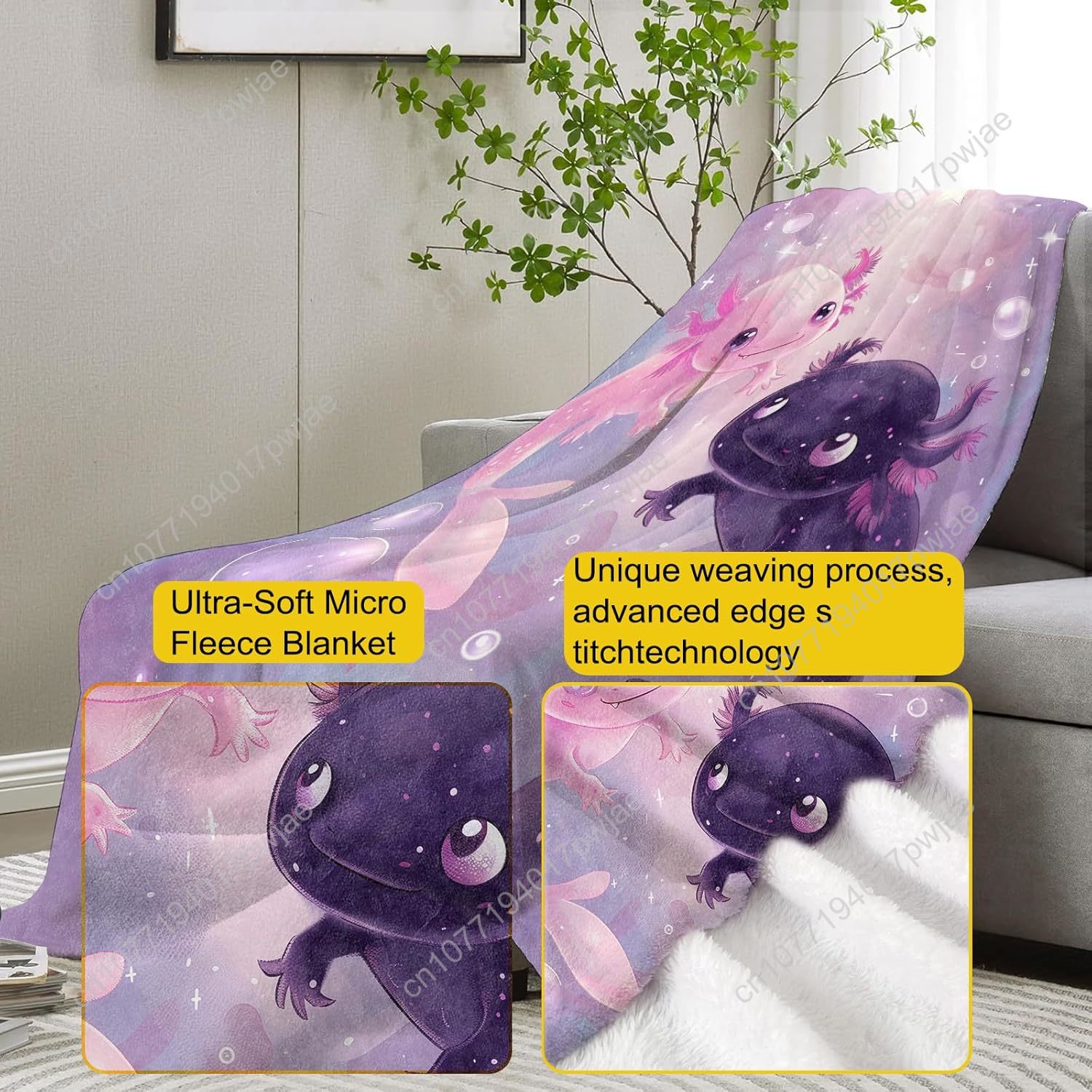 アホロートルブランケットかわいいアホロートルフランネルスロー - Home Textiles Throw のレビューと価格