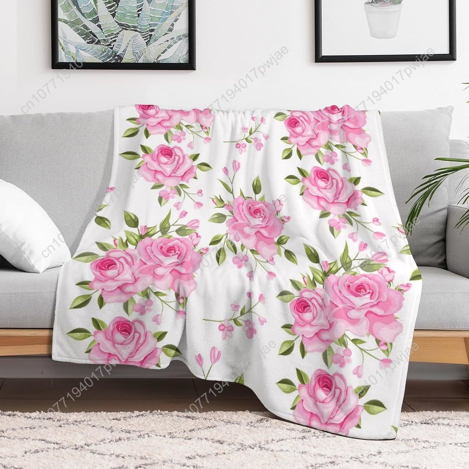 ピンクの花柄スローブランケット 花柄装飾 女性男性へのギフト - Home Textiles Throw のレビューと価格