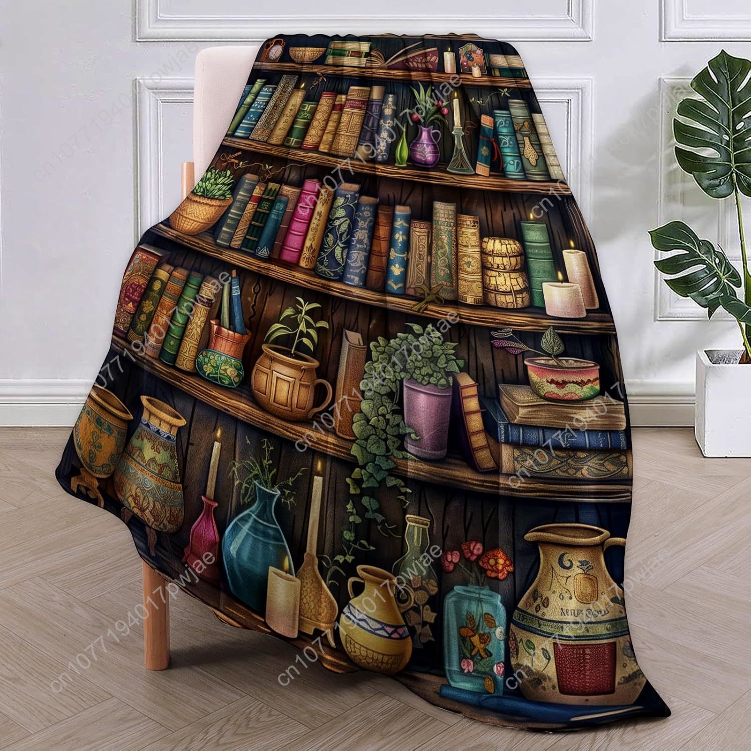 ヴィンテージブックシェルフブランケット、アンティークブックと - Home Textiles Throw のレビューと価格