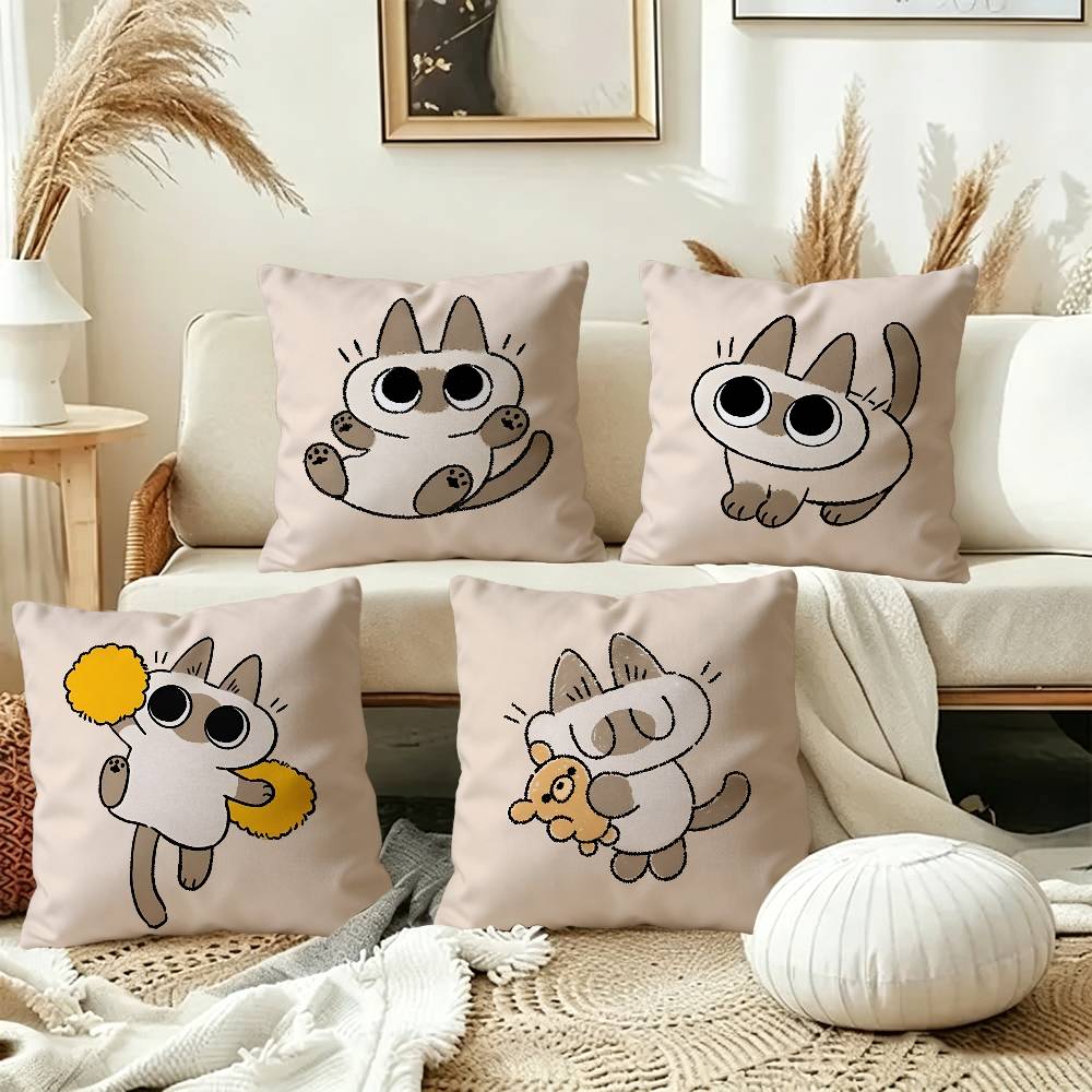 かわいいシャム猫シャオドゥーニクッションカバー、ファームハウ - Home Textiles Throw のレビューと価格