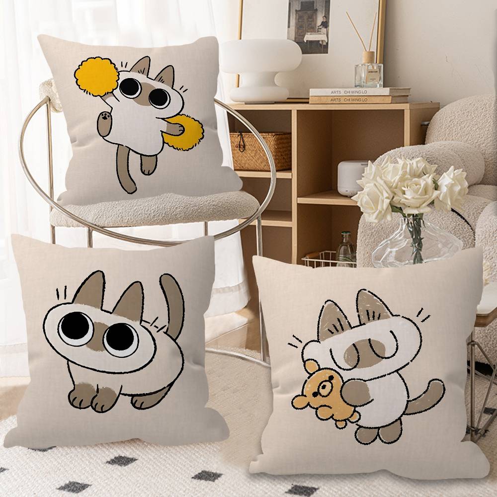 かわいいシャム猫シャオドゥーニクッションカバー、ファームハウ - Home Textiles Throw のレビューと価格