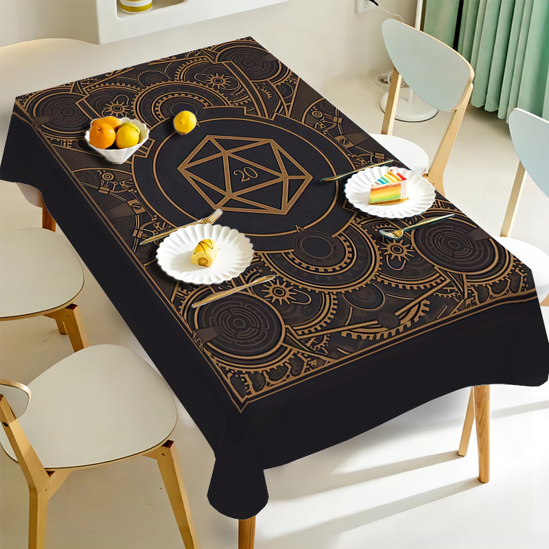 スチームパンクブラックゴールデンギアパターンテーブルクロス  - Textiles For Home のレビューと価格
