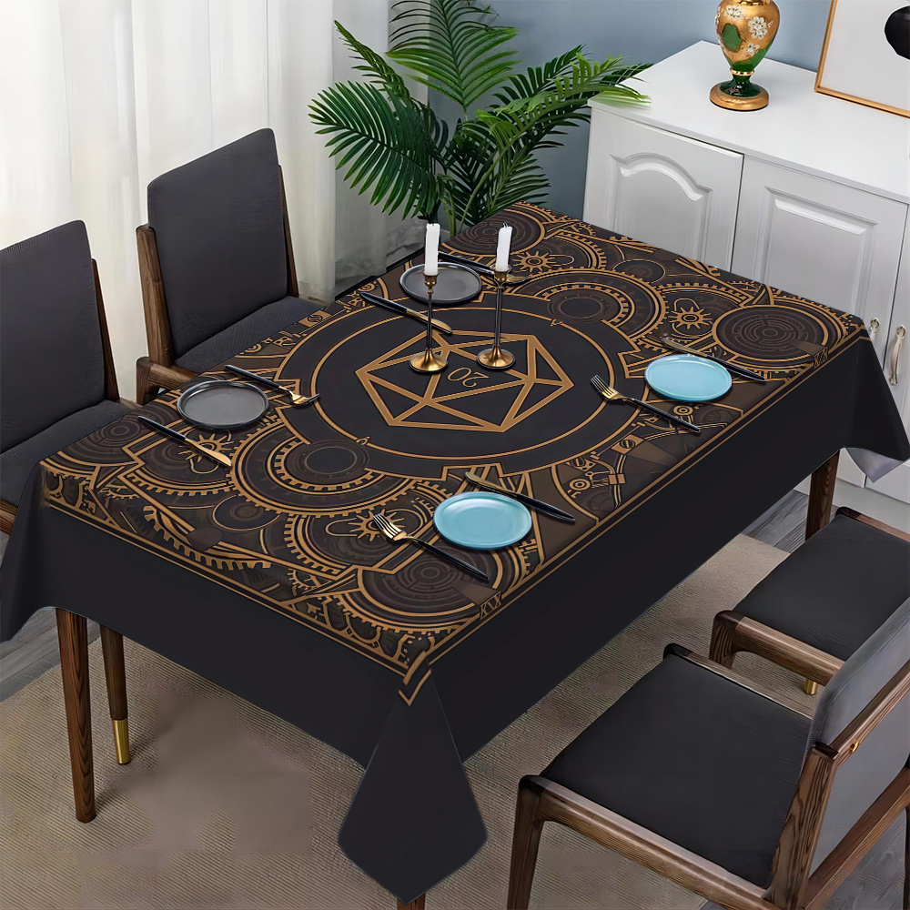 スチームパンクブラックゴールデンギアパターンテーブルクロス  - Textiles For Home のレビューと価格