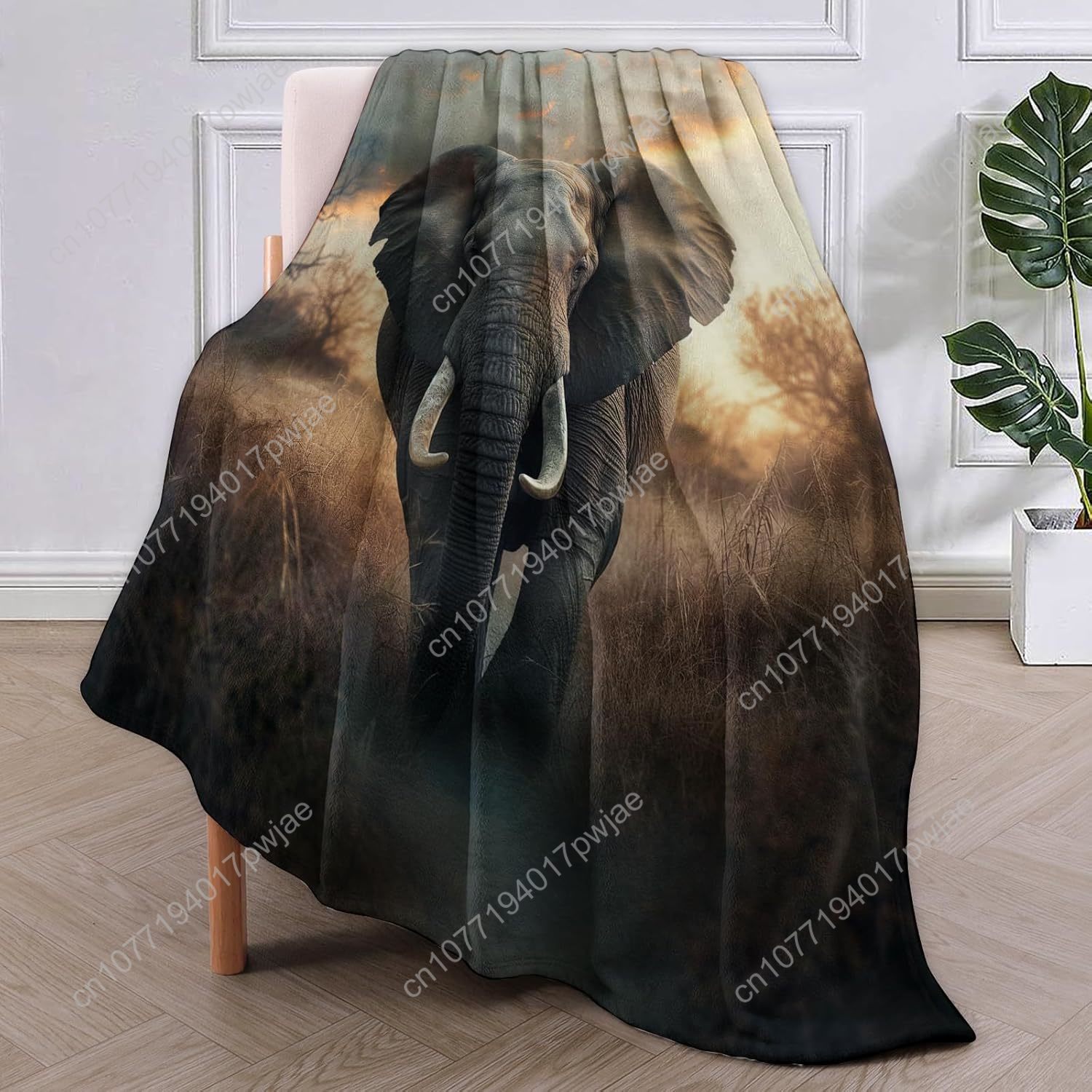 象の毛皮ブランケット、リアルな野生動物のシーンを再現した柔ら - Home Textiles Throw のレビューと価格