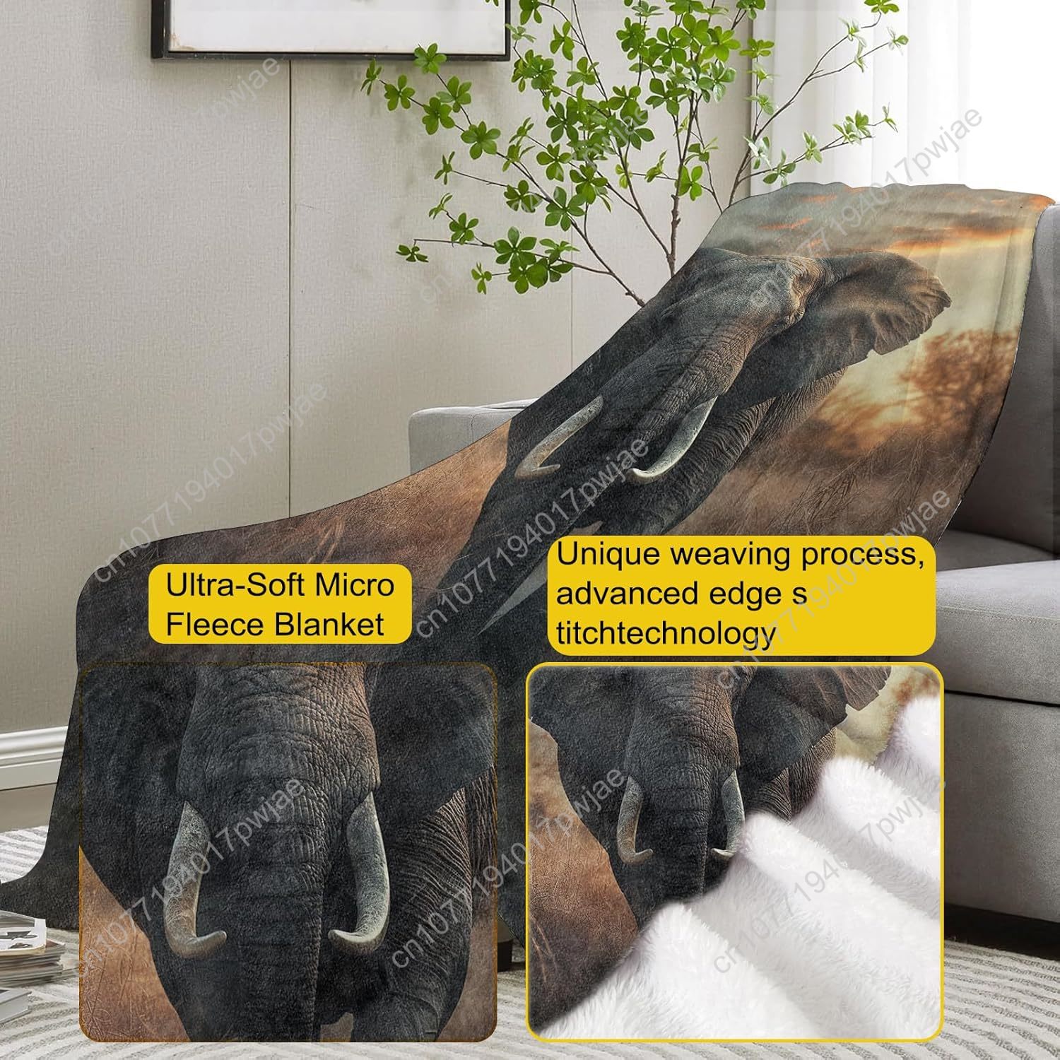 象の毛皮ブランケット、リアルな野生動物のシーンを再現した柔ら - Home Textiles Throw のレビューと価格