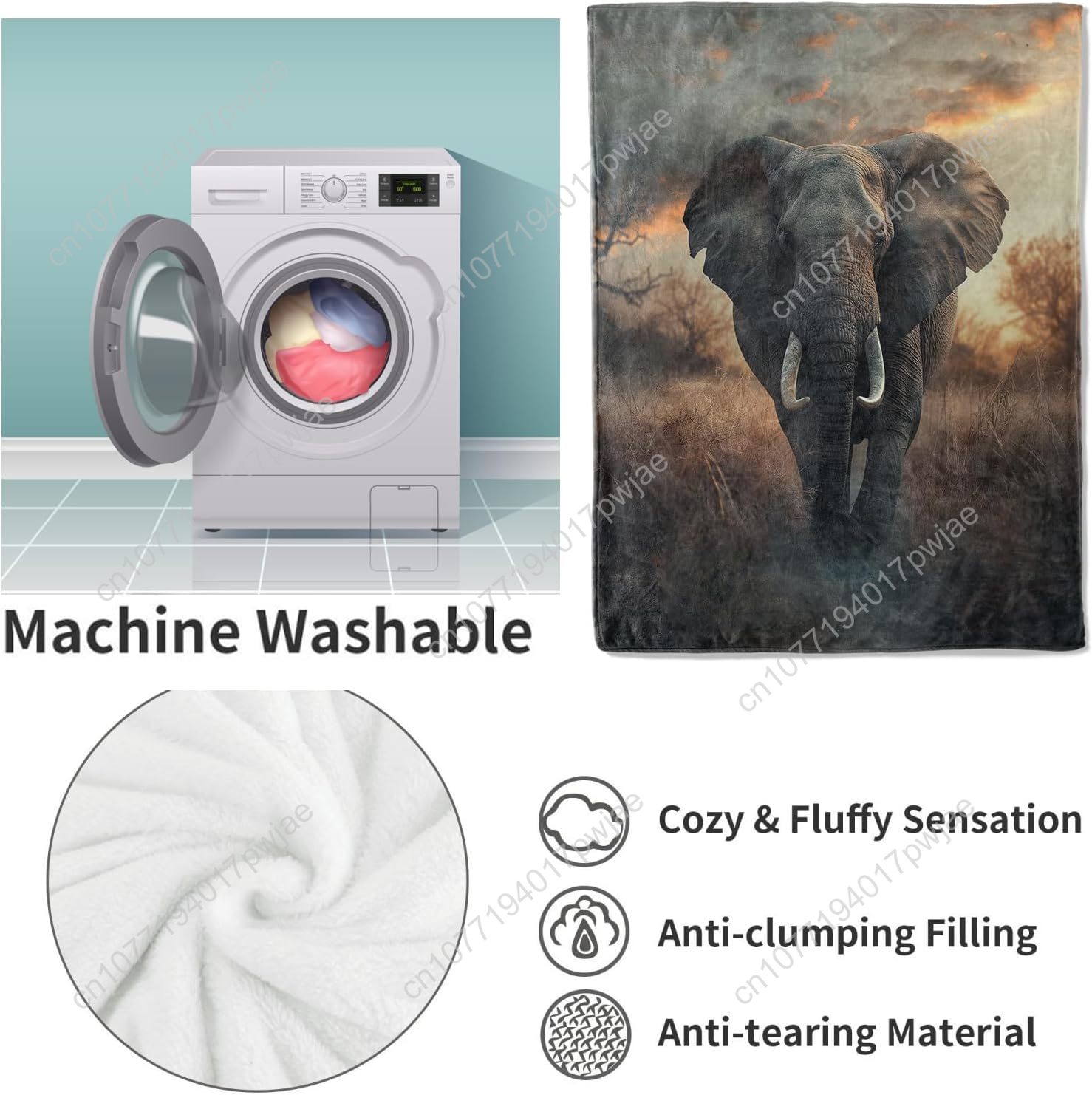 象の毛皮ブランケット、リアルな野生動物のシーンを再現した柔ら - Home Textiles Throw のレビューと価格