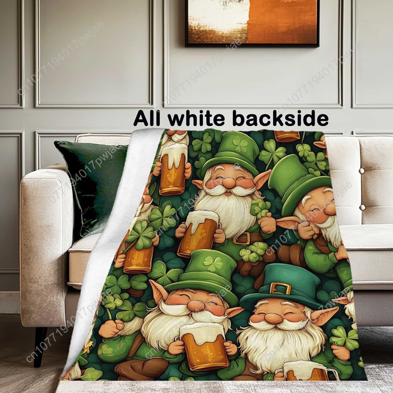 聖パトリックの日ノーム柄スローブランケット、ビールジョッキと - Home Textiles Throw のレビューと価格