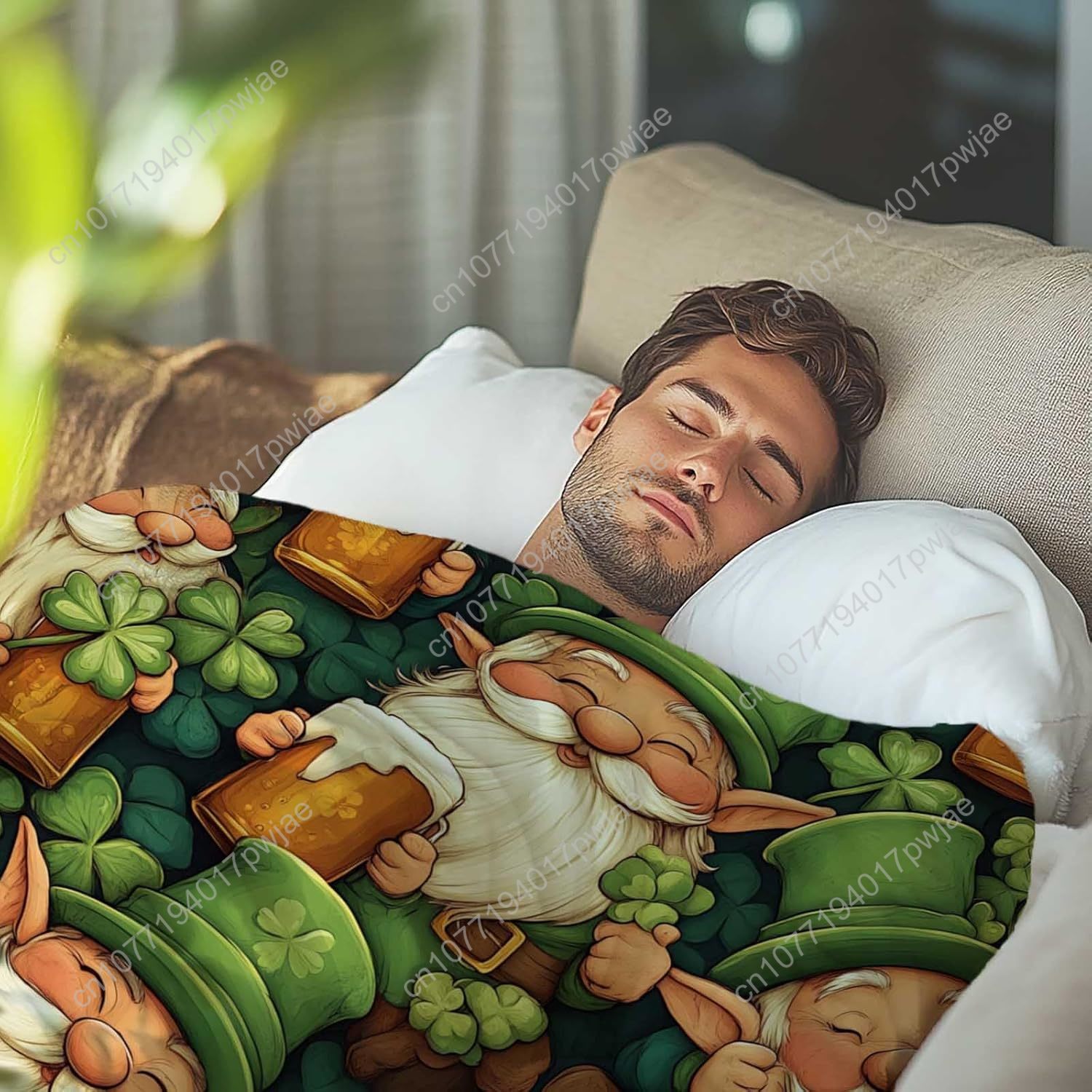 聖パトリックの日ノーム柄スローブランケット、ビールジョッキと - Home Textiles Throw のレビューと価格