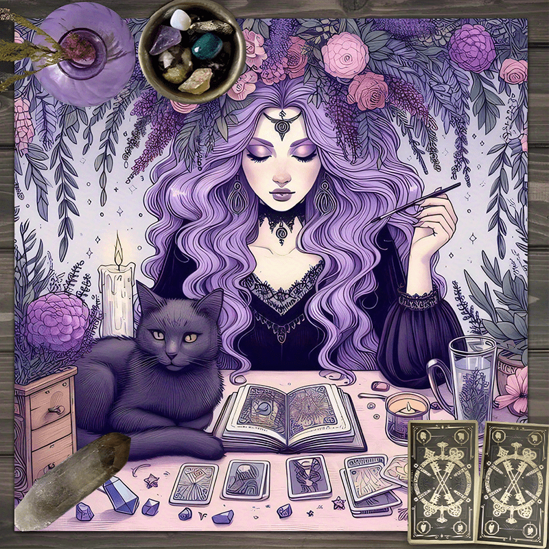 藤魔女テーブルクロスタロット占い黒猫クリスタルラウンドテーブ - Home Textiles Today News のレビューと価格