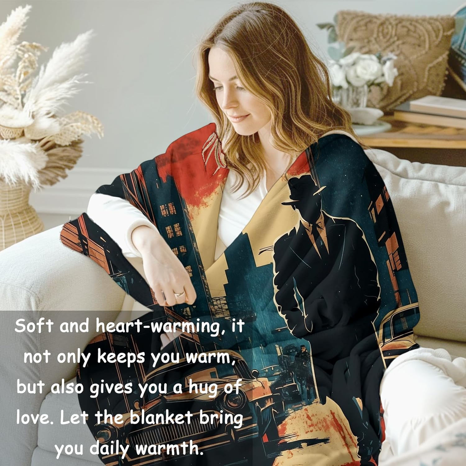 ノワール探偵ブランケット 女性へのギフト 犯罪フランネルブラ - Home Textiles Throw のレビューと価格