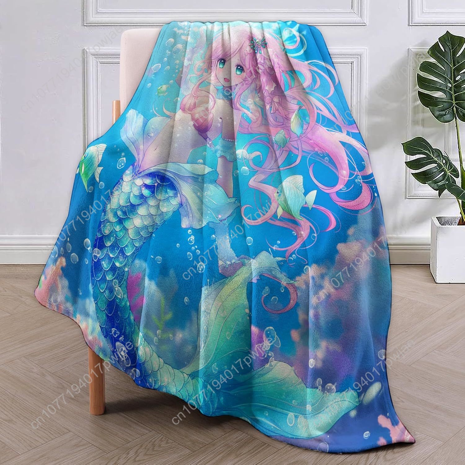 かわいい人魚ブランケット漫画フランネルスローブランケット柔ら - Home Textiles Throw のレビューと価格