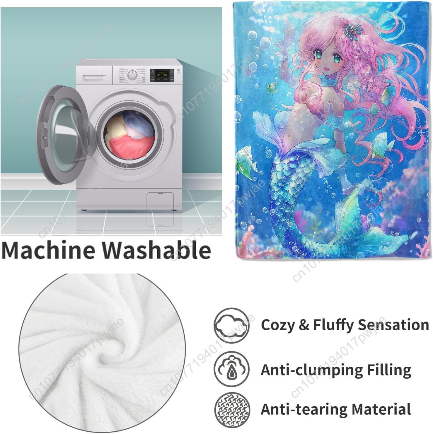 かわいい人魚ブランケット漫画フランネルスローブランケット柔ら - Home Textiles Throw のレビューと価格